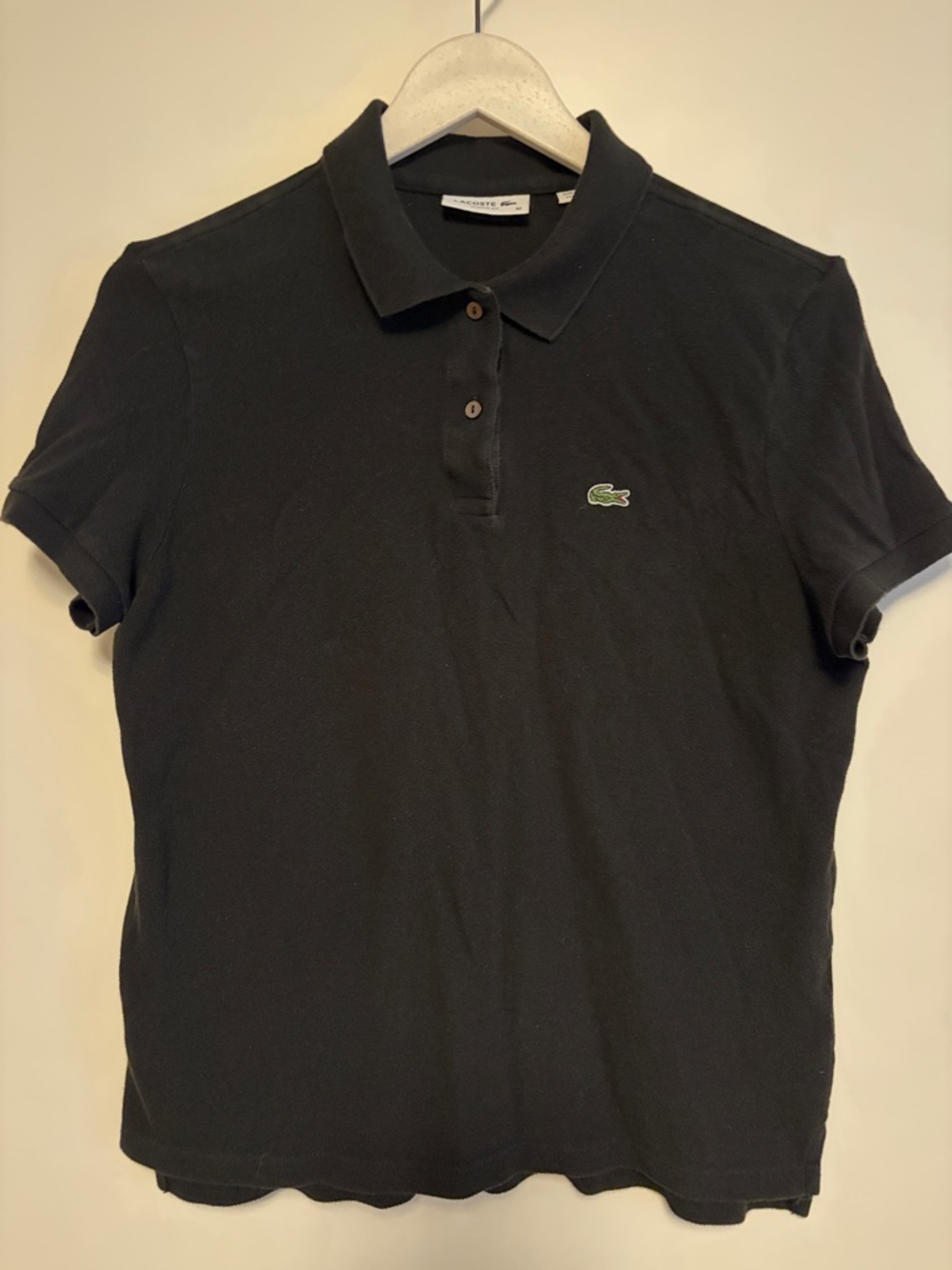 Lacoste Black Short Sleeve Golf Polo with Green Crocodile Logo